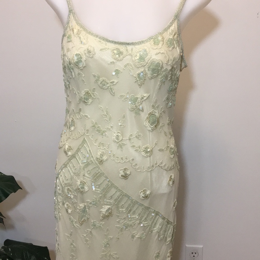 Scala VINTAGE Silk Green Beaded Dress /Jacket  LG